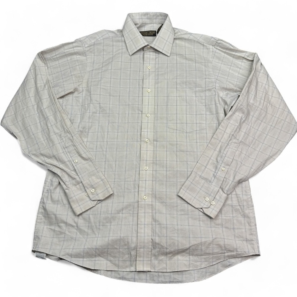 Donald Trump Dress Shirt Mens Size 16.5-36/37 Beige Check Plaid Long Sleeve
